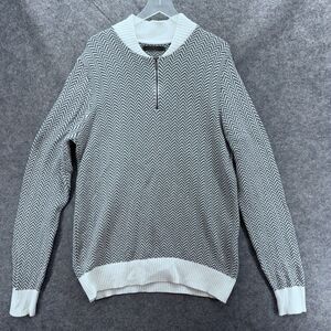 Sean John Mens Sweater Size XXL Gray Herringbone 1/4 Zip Pullover Office Preppy
